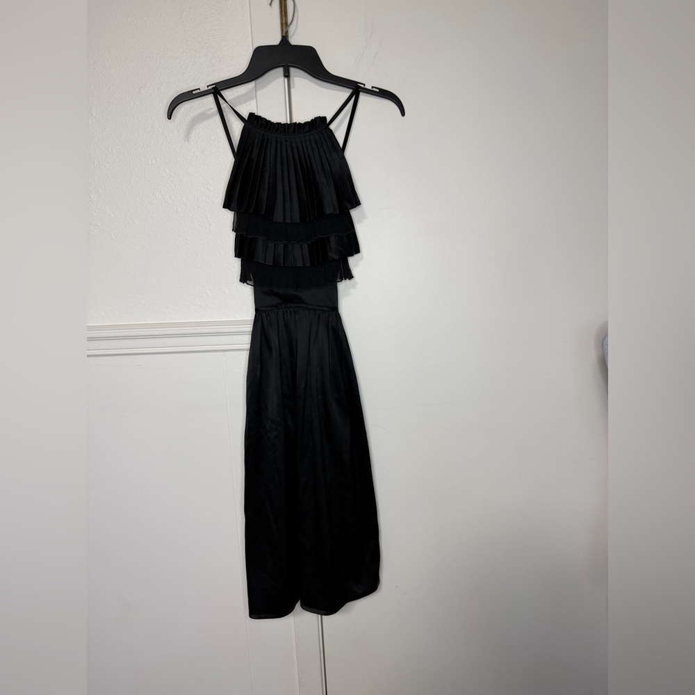 Susana Monaco Elegant Satin Black Layered Dress and cute details on front size 2